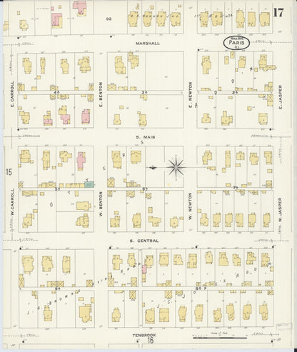 Sanborn Fire Insurance Map from Paris, Edgar County, Illinois (1908), Sheet #0017 - Historic Sanborn Fire Insurance Map Print, vintage old map wall art, antique decor, genealogy gift, Illinois Illinois map