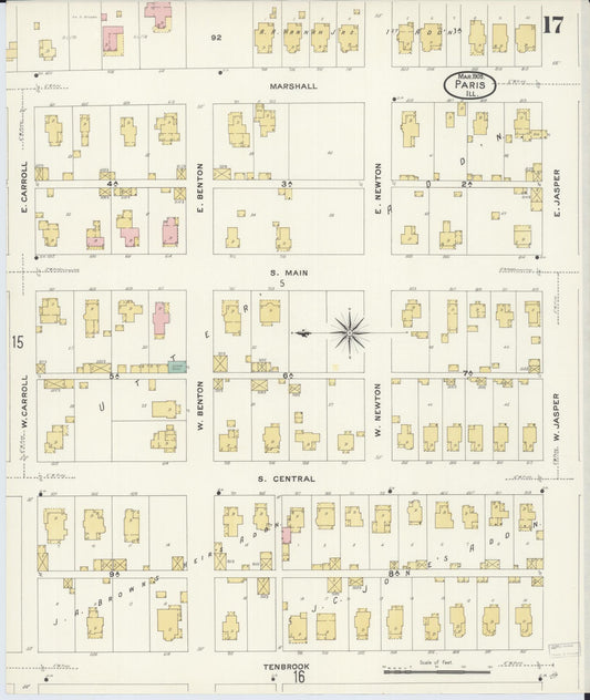 Sanborn Fire Insurance Map from Paris, Edgar County, Illinois (1908), Sheet #0017 - Historic Sanborn Fire Insurance Map Print, vintage old map wall art, antique decor, genealogy gift, Illinois Illinois map