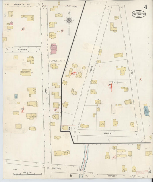 Sanborn Fire Insurance Map from Spencer, Tioga County, New York (1938), Sheet #0004 - Historic Sanborn Fire Insurance Map Print, vintage old map wall art, antique decor, genealogy gift, New York New York map