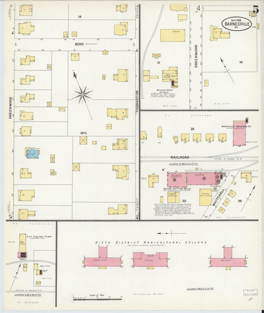 Sanborn Fire Insurance Map from Barnesville, Lamar County, Georgia (1908), Sheet #0005 - Historic Sanborn Fire Insurance Map Print, vintage old map wall art, antique decor, genealogy gift, Georgia Georgia map