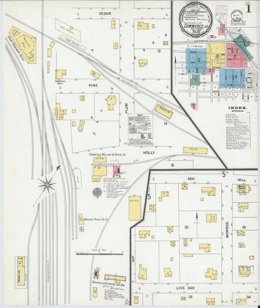 Sanborn Fire Insurance Map from Commerce, Hunt County, Texas (1901), Sheet #0001 - Complete Map Set gallery image, historic Sanborn map, vintage wall art, Texas Texas