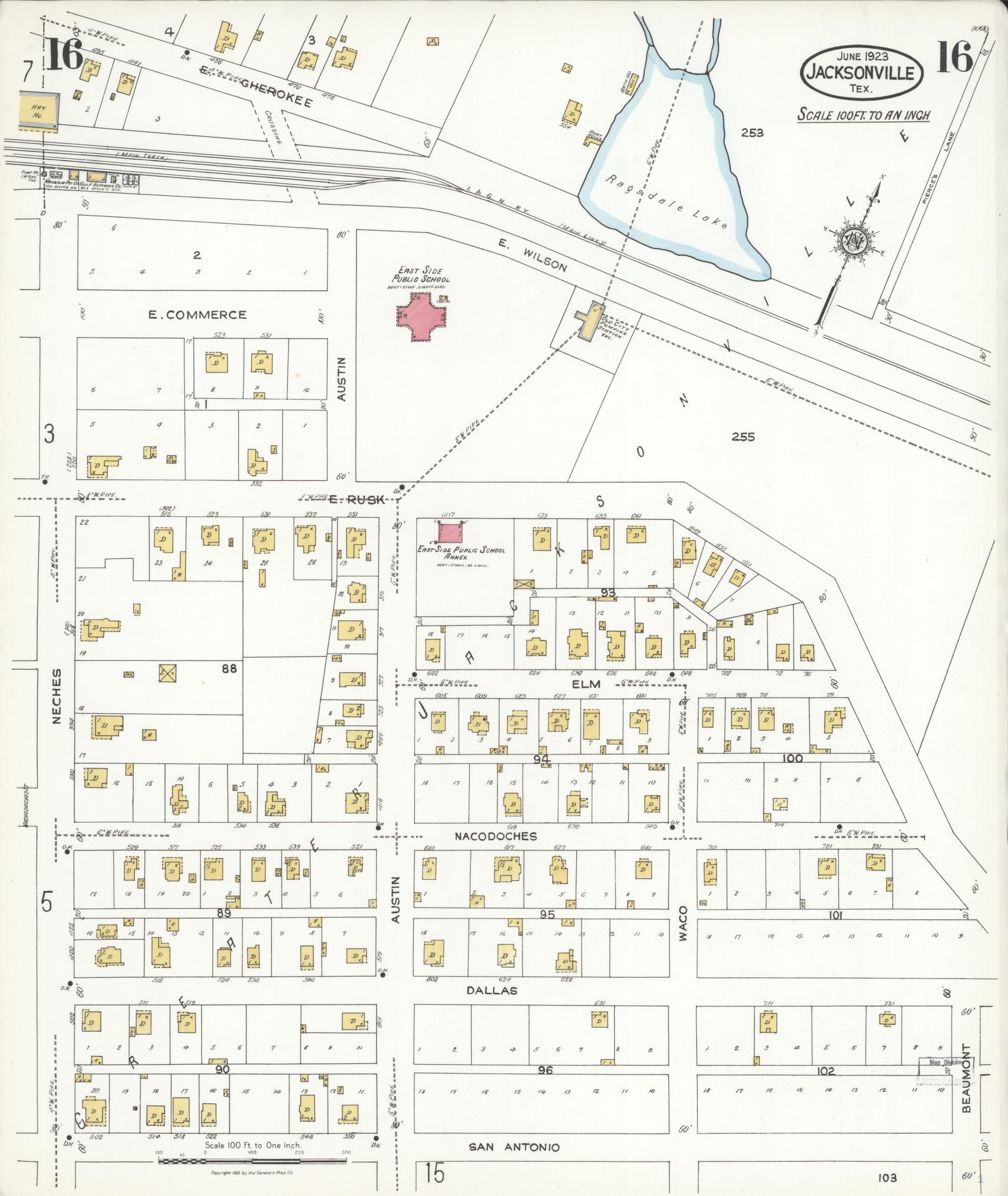 Sanborn Fire Insurance Map from Jacksonville, Cherokee County, Texas. (1923), Sheet 16 – Historic Sanborn Fire Insurance Map Print
