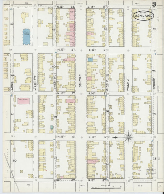 Sanborn Fire Insurance Map from Ashland, Schuylkill County, Pennsylvania (1891), Sheet #0003 - Historic Sanborn Fire Insurance Map Print, vintage old map wall art, antique decor, genealogy gift, Pennsylvania Pennsylvania map