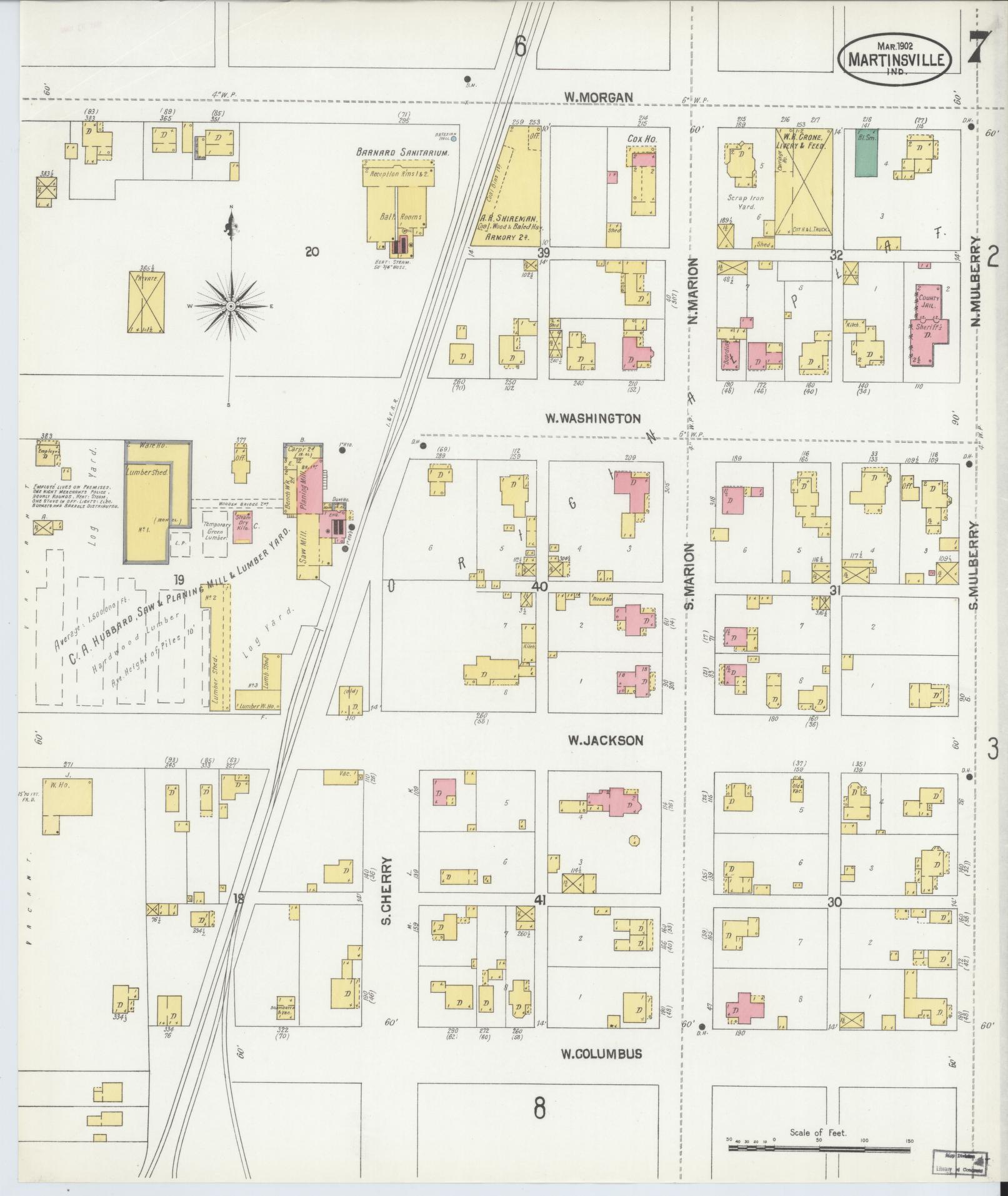 Sanborn Fire Insurance Map from Martinsville, Morgan County, Indiana (1902), Sheet #0007 - Historic Sanborn Fire Insurance Map Print, vintage old map wall art, antique decor, genealogy gift, Indiana Indiana map