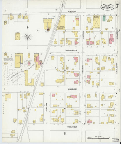 Sanborn Fire Insurance Map from Martinsville, Morgan County, Indiana (1902), Sheet #0007 - Historic Sanborn Fire Insurance Map Print, vintage old map wall art, antique decor, genealogy gift, Indiana Indiana map