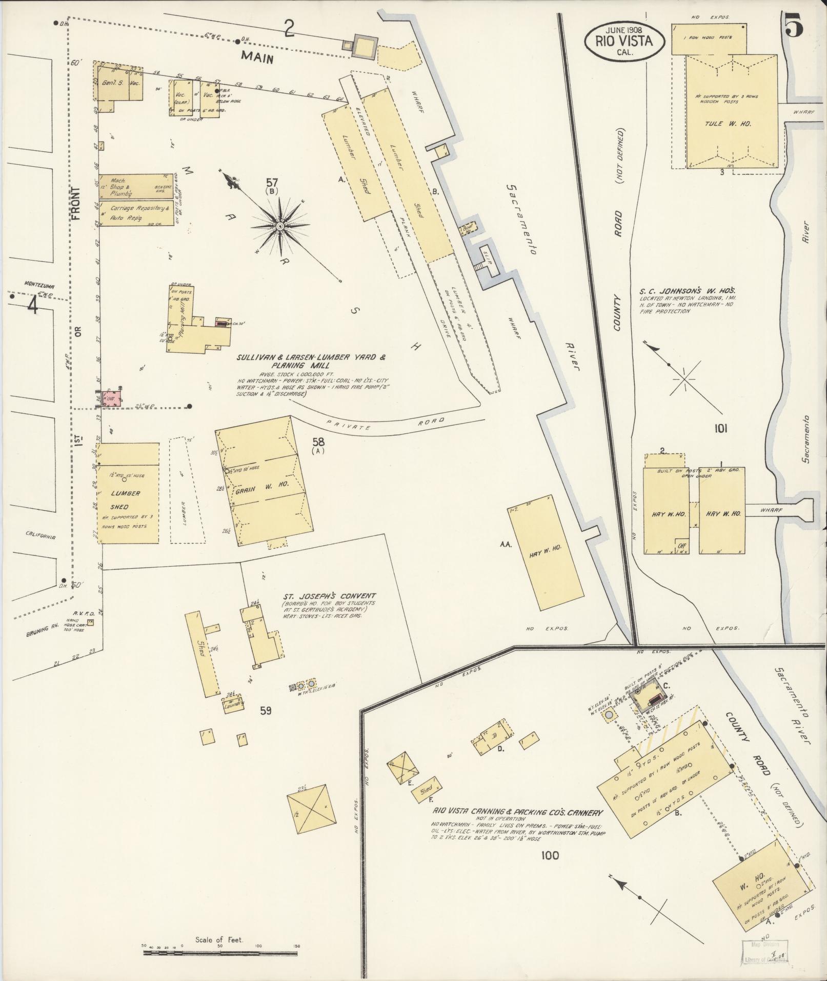 Sanborn Fire Insurance Map from Rio Vista, Solano County, California (1908), Sheet #0005 - Complete Map Set gallery image, historic Sanborn map, vintage wall art, California California