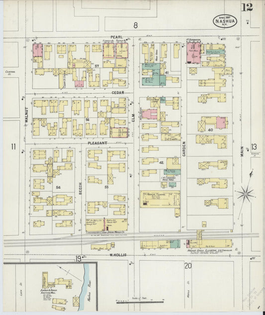 Sanborn Fire Insurance Map from Nashua, Hillsborough County, New Hampshire (1897), Sheet #0012 - Historic Sanborn Fire Insurance Map Print, vintage old map wall art, antique decor, genealogy gift, New Hampshire New Hampshire map