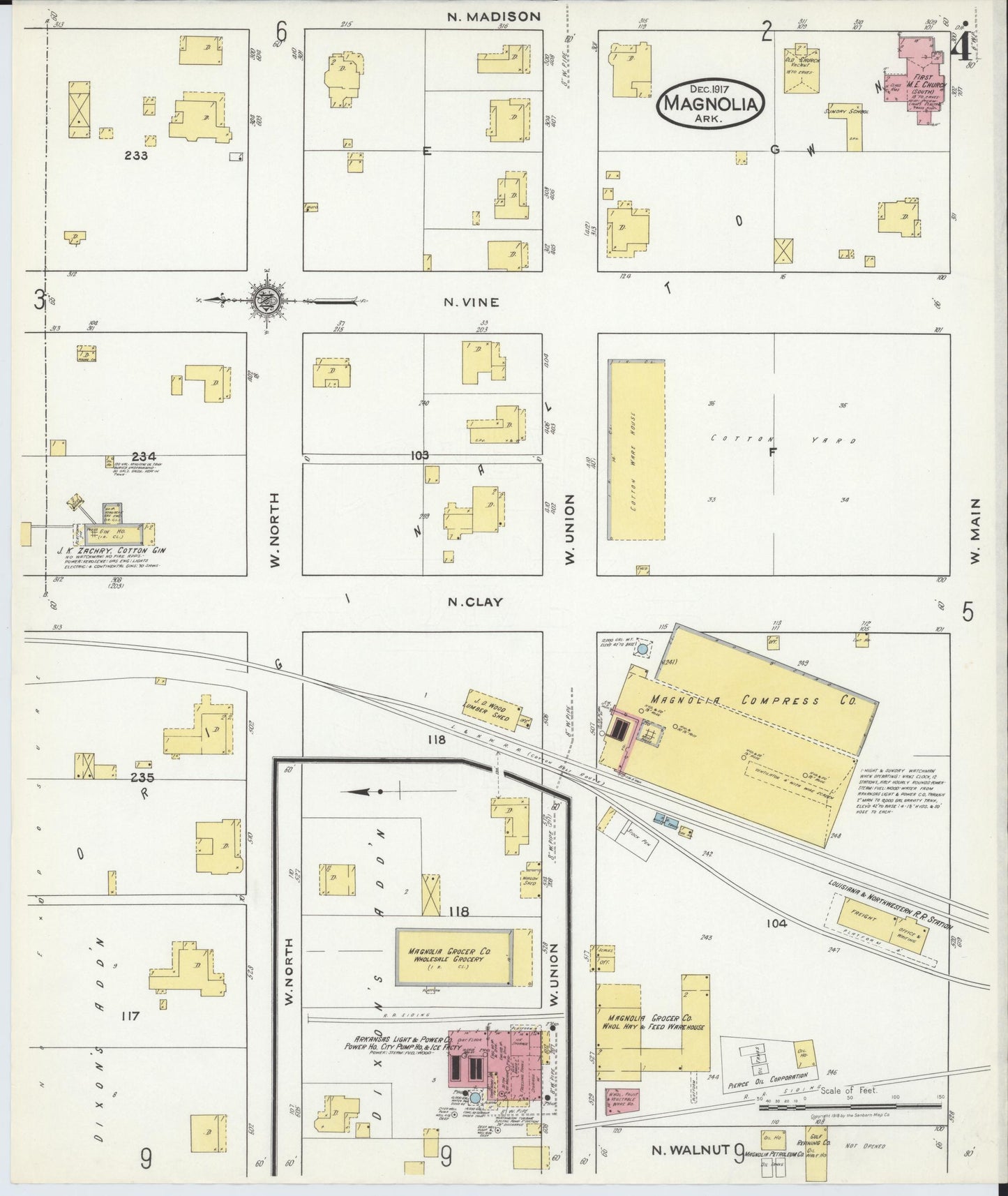 Sanborn Fire Insurance Map from Magnolia, Columbia County, Arkansas (1917), Sheet #0004 - Complete Map Set gallery image, historic Sanborn map, vintage wall art, Arkansas Arkansas