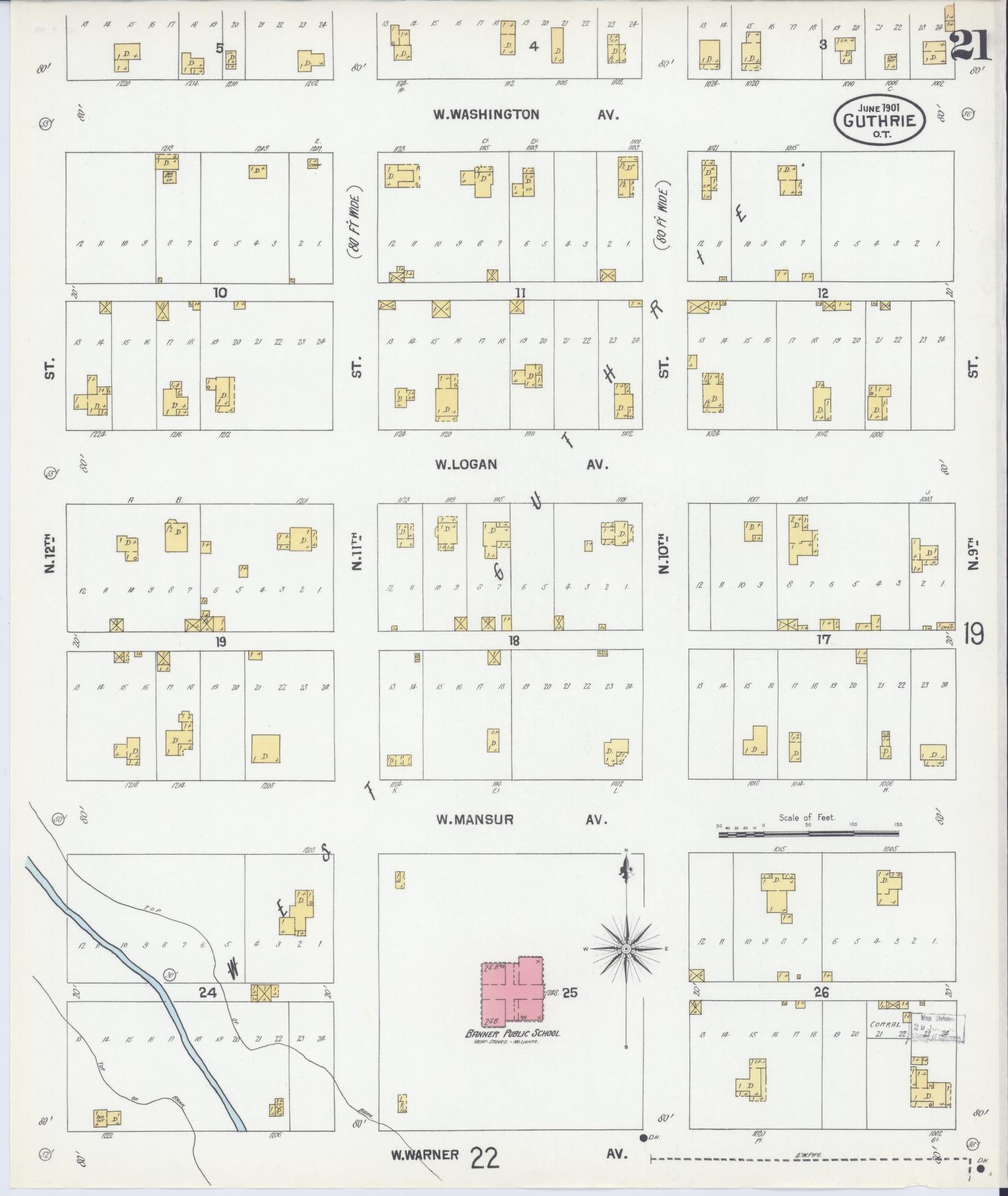 Sanborn Fire Insurance Map from Guthrie, Logan County, Oklahoma (1901), Sheet #0021 - Complete Map Set gallery image, historic Sanborn map, vintage wall art, Oklahoma Oklahoma