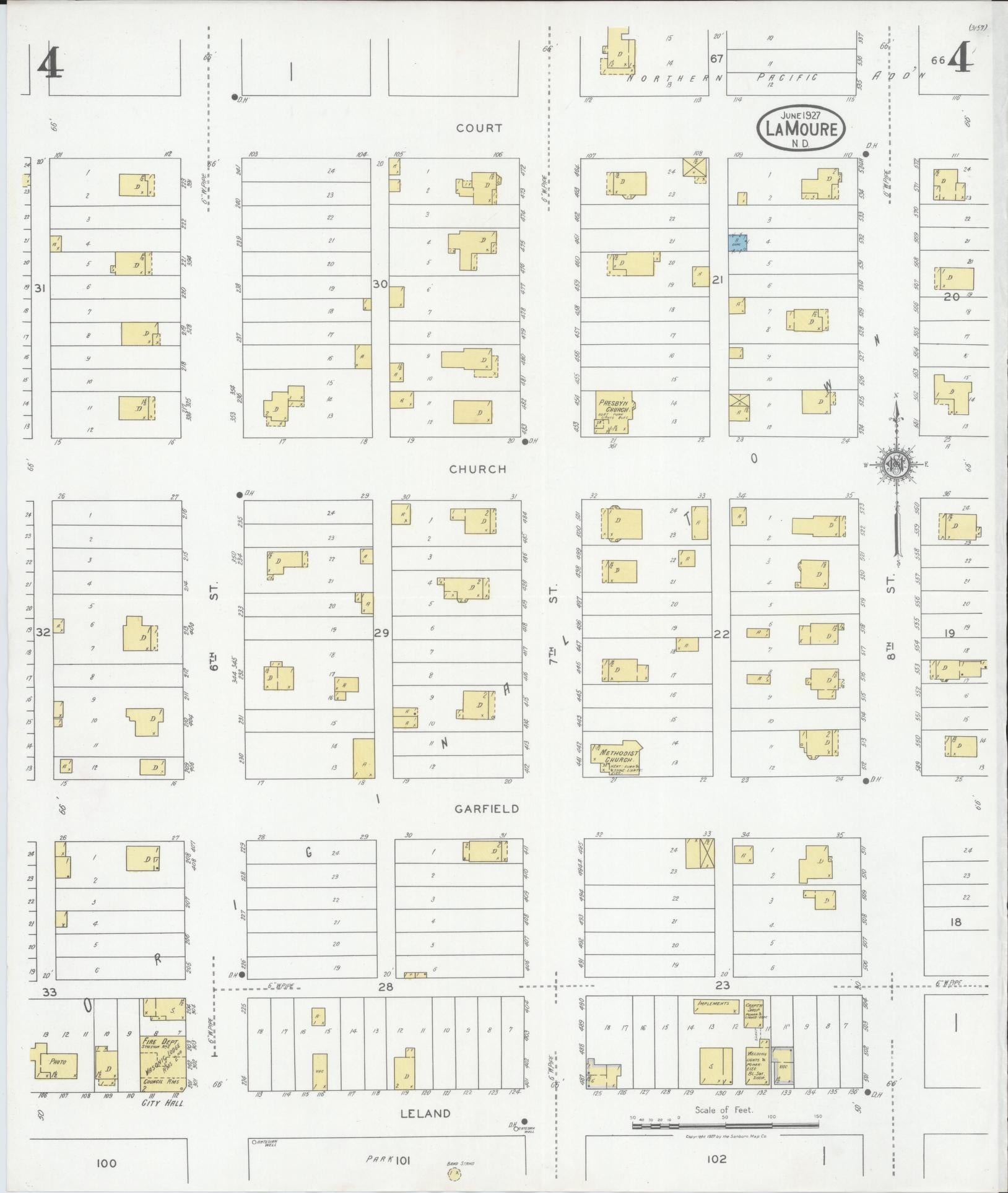 Sanborn Fire Insurance Map from La Moure, La Moure County, North Dakota (1927), Sheet #0004 - Historic Sanborn Fire Insurance Map Print, vintage old map wall art, antique decor, genealogy gift, North Dakota North Dakota map