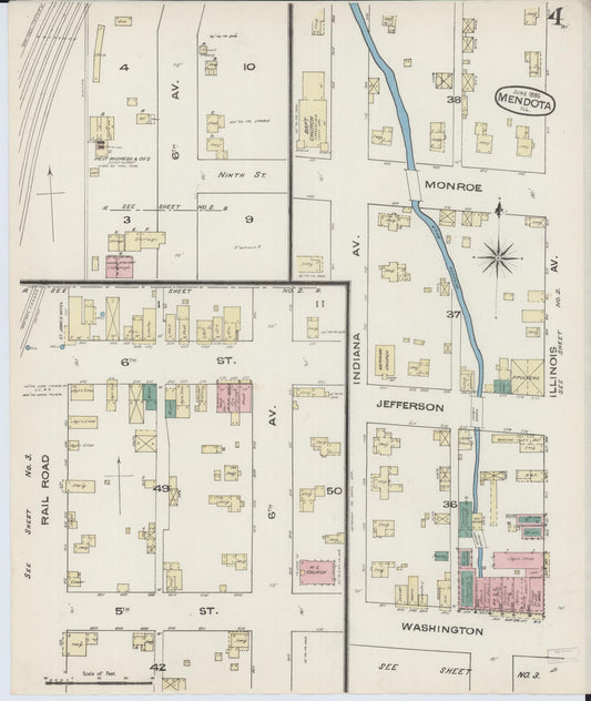 Sanborn Fire Insurance Map from Mendota, La Salle County, Illinois (1885), Sheet #0004 - Historic Sanborn Fire Insurance Map Print, vintage old map wall art, antique decor, genealogy gift, Illinois Illinois map