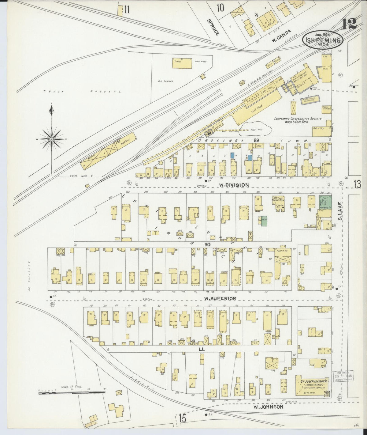 Sanborn Fire Insurance Map from Ishpeming, Marquette County, Michigan (1904), Sheet #0012 - Historic Sanborn Fire Insurance Map Print, vintage old map wall art, antique decor, genealogy gift, Michigan Michigan map