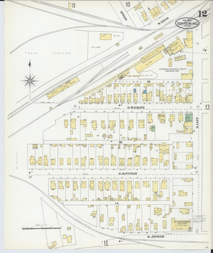 Sanborn Fire Insurance Map from Ishpeming, Marquette County, Michigan (1904), Sheet #0012 - Historic Sanborn Fire Insurance Map Print, vintage old map wall art, antique decor, genealogy gift, Michigan Michigan map
