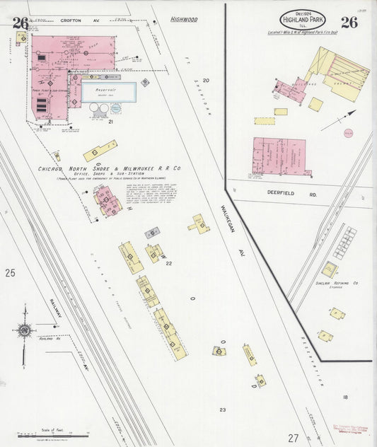 Sanborn Fire Insurance Map from Highland Park, Lake County, Illinois (1924), Sheet #0026 - Historic Sanborn Fire Insurance Map Print, vintage old map wall art, antique decor, genealogy gift, Illinois Illinois map