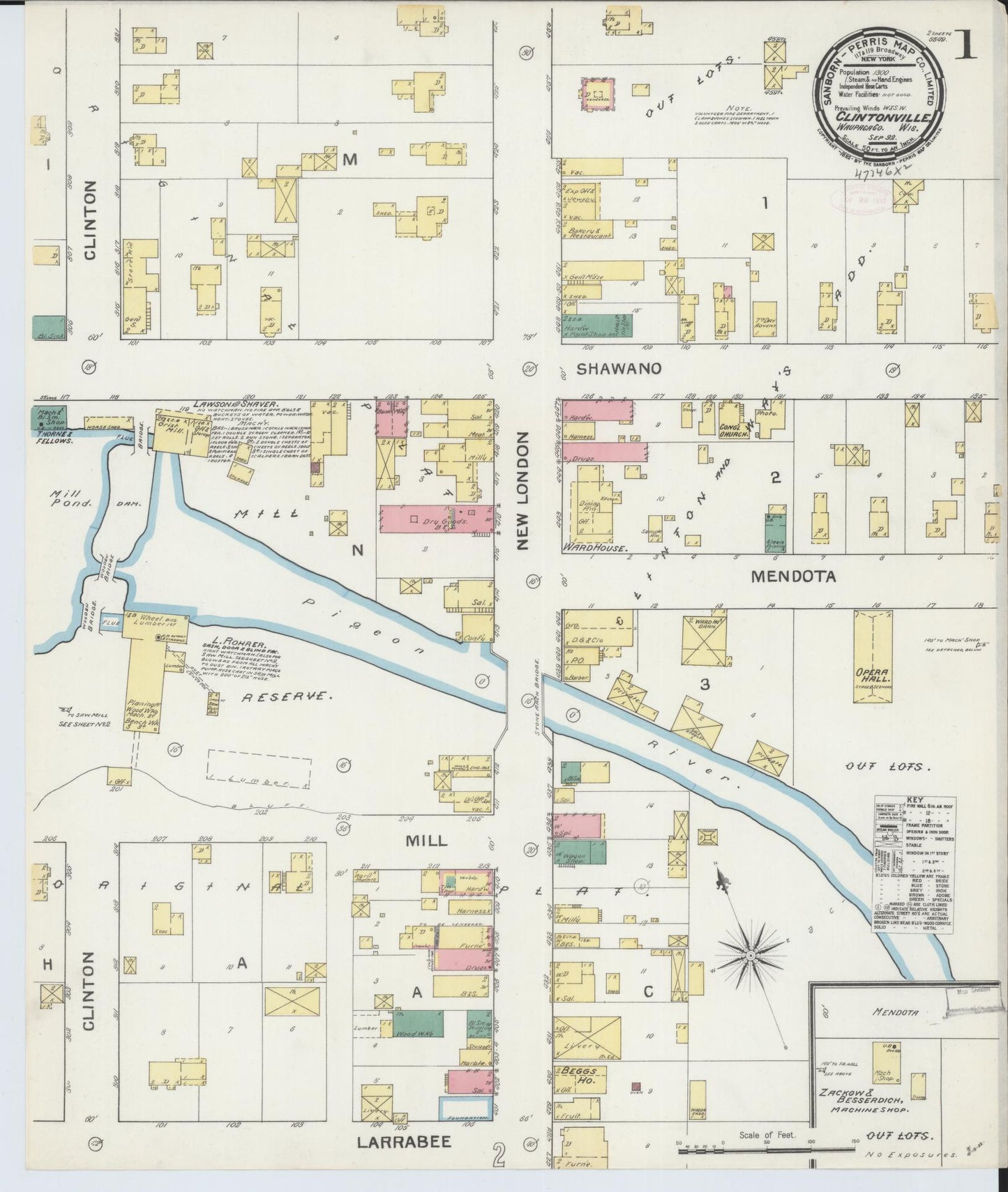 Sanborn Fire Insurance Map from Clintonville, Waupaca County, Wisconsin (1892), Sheet #0001 - Historic Sanborn Fire Insurance Map Print, vintage old map wall art, antique decor, genealogy gift, Wisconsin Wisconsin map