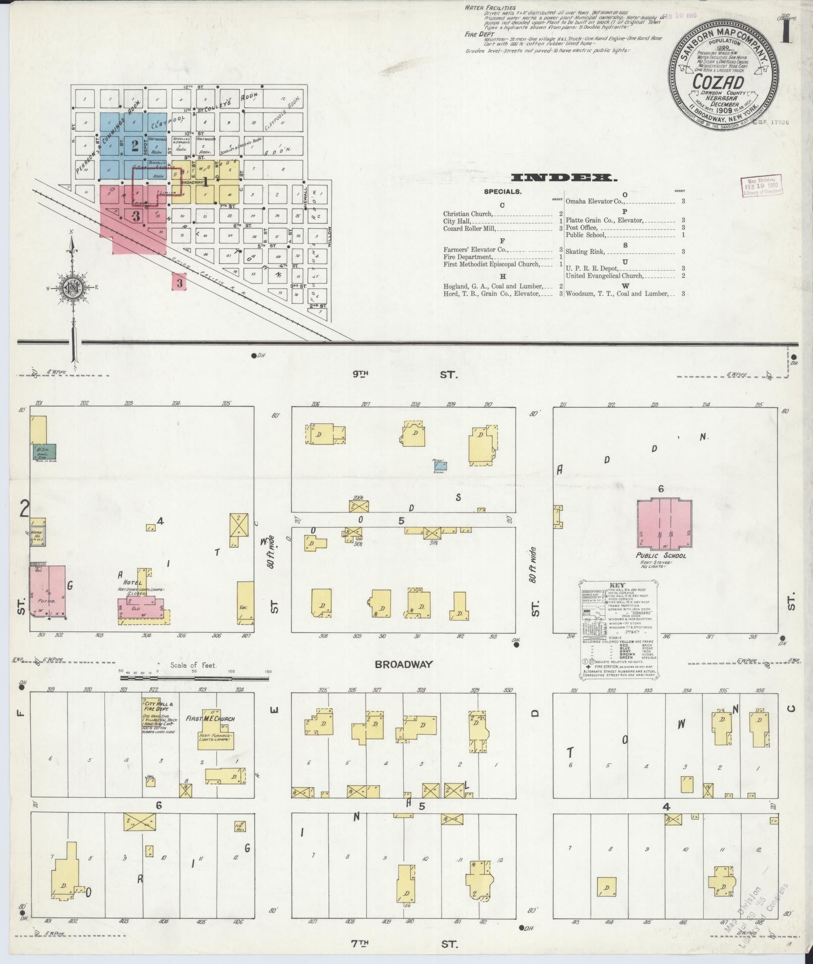 Sanborn Fire Insurance Map from Cozad, Dawson County, Nebraska (1909), Sheet #0001 - Historic Sanborn Fire Insurance Map Print, vintage old map wall art, antique decor, genealogy gift, Nebraska Nebraska map