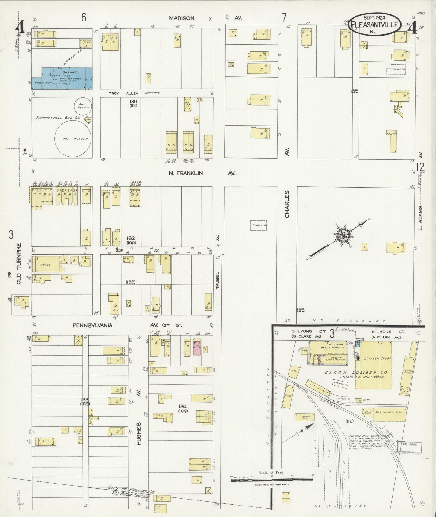 Sanborn Fire Insurance Map from Pleasantville, Atlantic County, New Jersey (1924), Sheet #0004 - Complete Map Set gallery image, historic Sanborn map, vintage wall art, New Jersey New Jersey