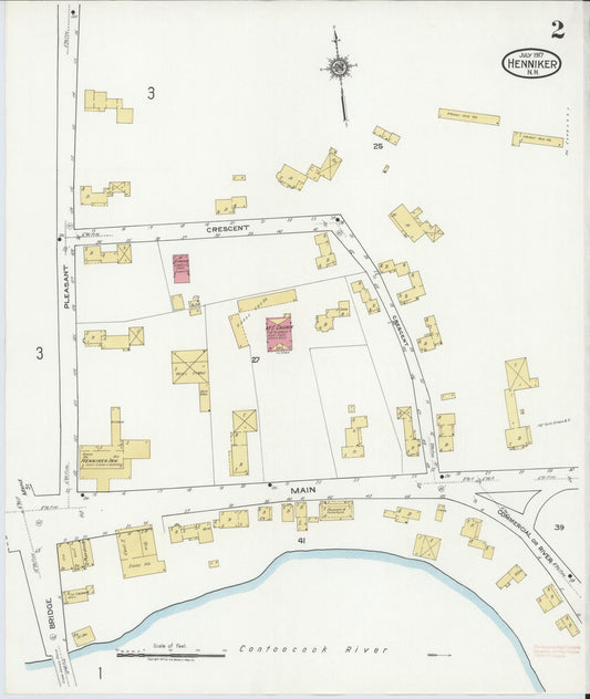 Sanborn Fire Insurance Map from Henniker, Merrimack County, New Hampshire (1917), Sheet #0002 - Historic Sanborn Fire Insurance Map Print, vintage old map wall art, antique decor, genealogy gift, New Hampshire New Hampshire map