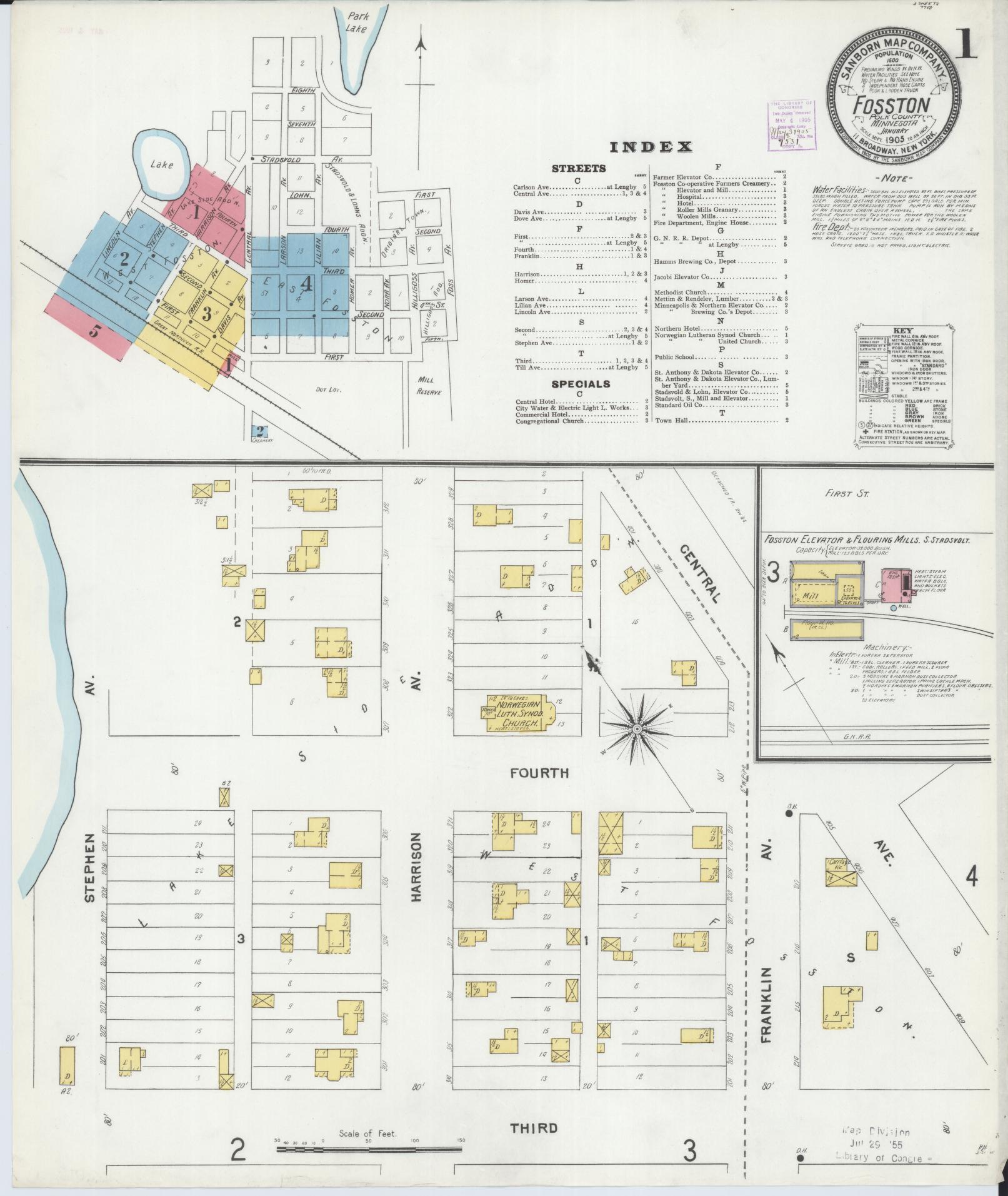 Sanborn Fire Insurance Map from Fosston, Polk County, Minnesota (1905), Sheet #0001 - Historic Sanborn Fire Insurance Map Print, vintage old map wall art, antique decor, genealogy gift, Minnesota Minnesota map