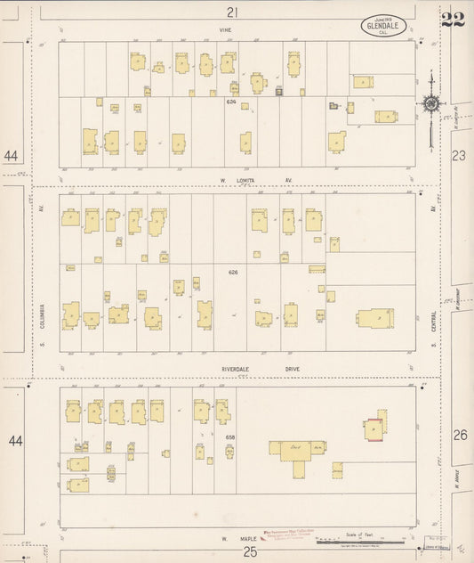 Sanborn Fire Insurance Map from Glendale, Los Angeles County, California (1919), Sheet #0022 - Historic Sanborn Fire Insurance Map Print, vintage old map wall art, antique decor, genealogy gift, California California map