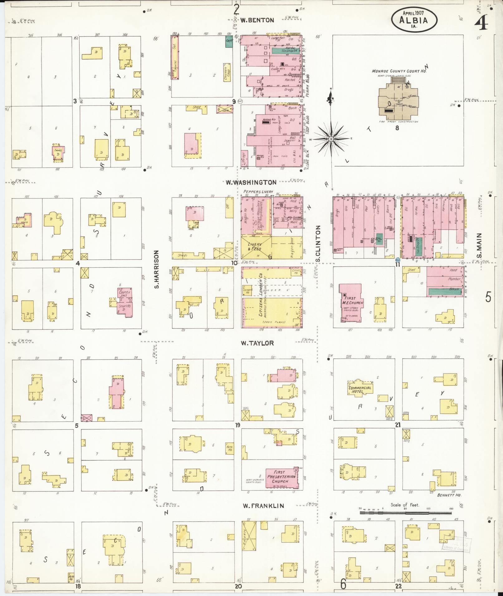 Sanborn Fire Insurance Map from Albia, Monroe County, Iowa (1907), Sheet #0004 - Historic Sanborn Fire Insurance Map Print
