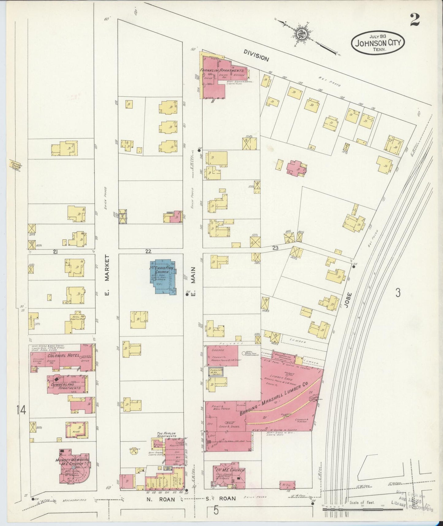 Sanborn Fire Insurance Map from Johnson City, Washington County, Tennessee (1913), Sheet #0002 - Complete Map Set gallery image, historic Sanborn map, vintage wall art, Tennessee Tennessee