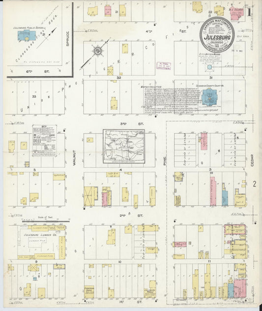 Sanborn Fire Insurance Map from Julesburg, Sedgwick County, Colorado (1913), Sheet #0001 - Complete Map Set gallery image, historic Sanborn map, vintage wall art, Colorado Colorado