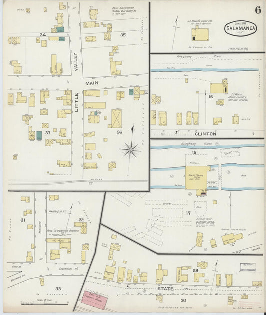 Sanborn Fire Insurance Map from Salamanca, Cattaraugus County, New York (1893), Sheet #0006 - Historic Sanborn Fire Insurance Map Print, vintage old map wall art, antique decor, genealogy gift, New York New York map