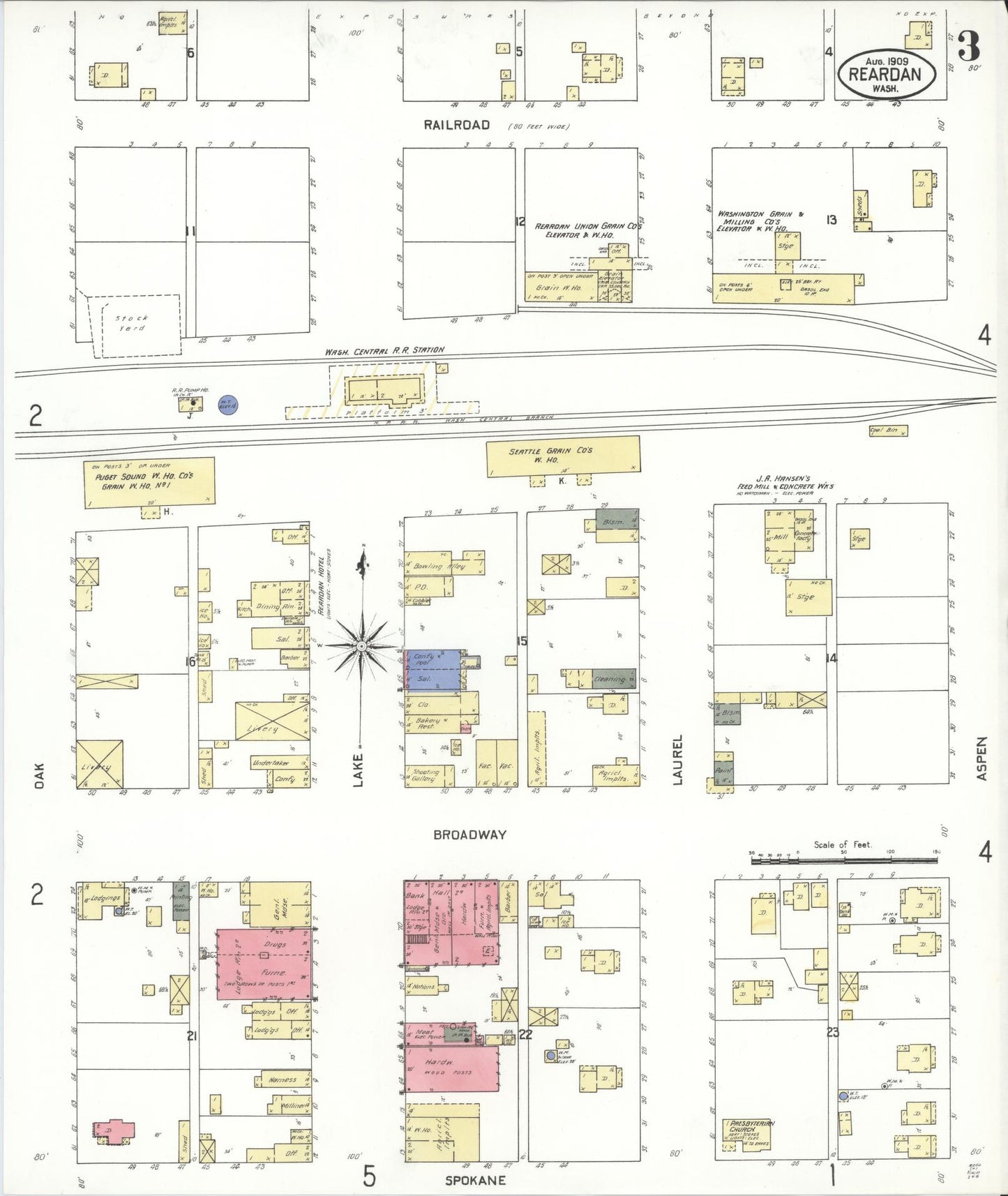 Sanborn Fire Insurance Map from Reardan, Lincoln County, Washington (1909), Sheet #0003 - Historic Sanborn Fire Insurance Map Print, vintage old map wall art, antique decor, genealogy gift, Washington Washington map