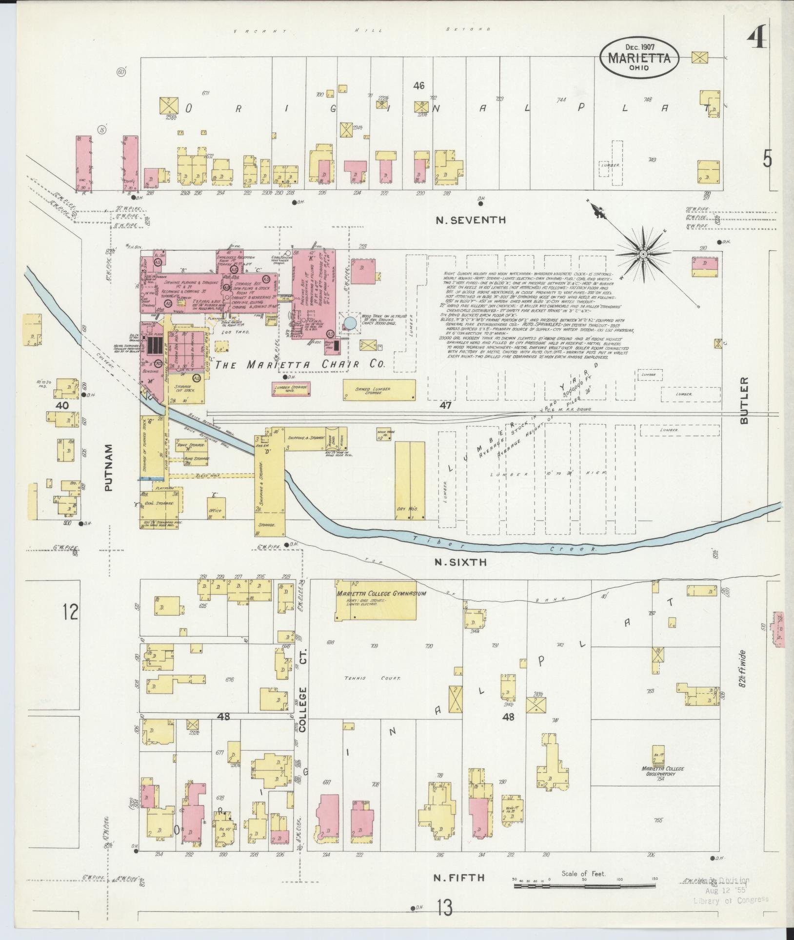 Sanborn Fire Insurance Map from Marietta, Washington County, Ohio (1907), Sheet #0004 - Historic Sanborn Fire Insurance Map Print, vintage old map wall art, antique decor, genealogy gift, Ohio Ohio map