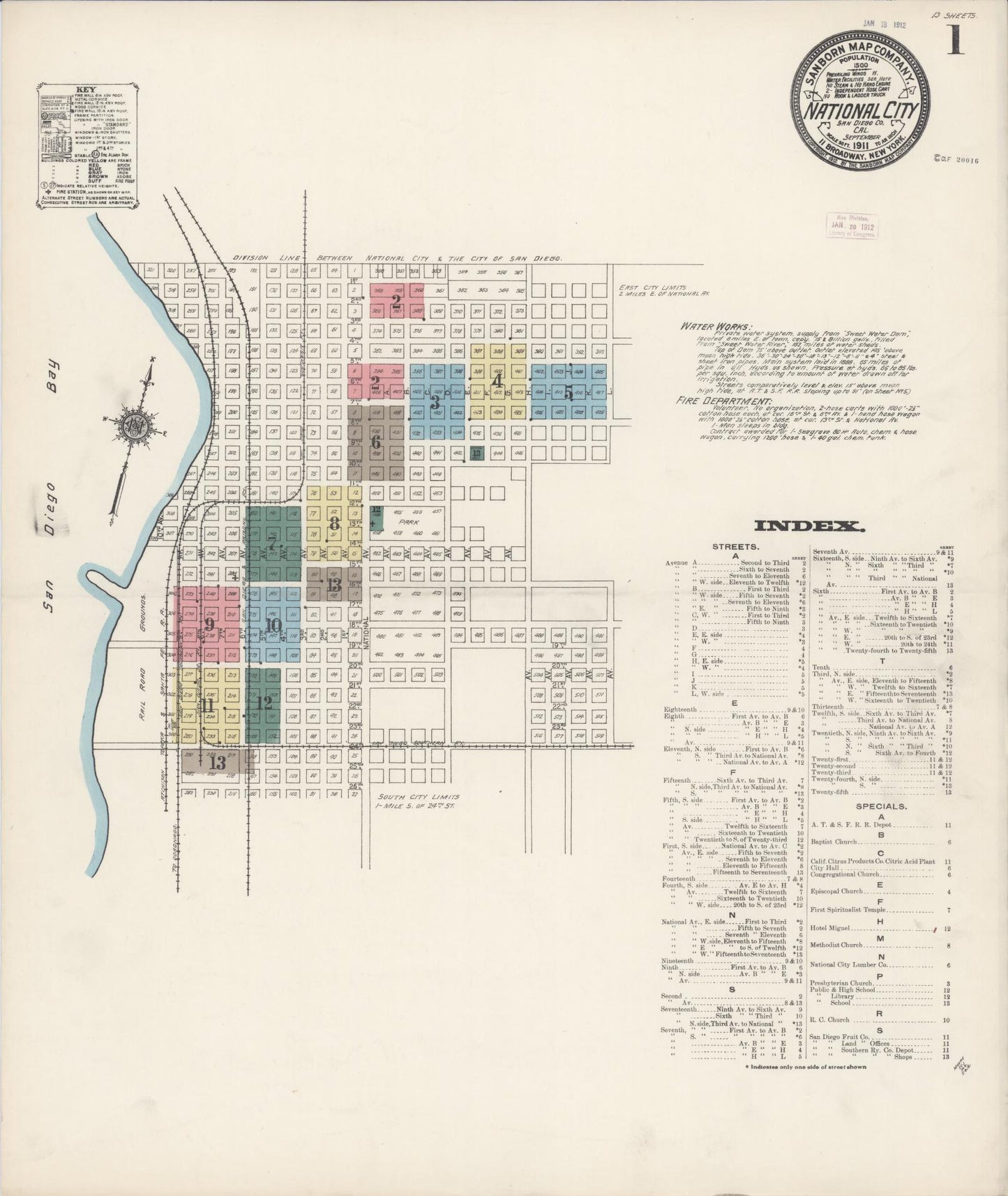 Sanborn Fire Insurance Map from National City, San Diego County, California (1911), Sheet #0001 - Complete Map Set gallery image, historic Sanborn map, vintage wall art, California California