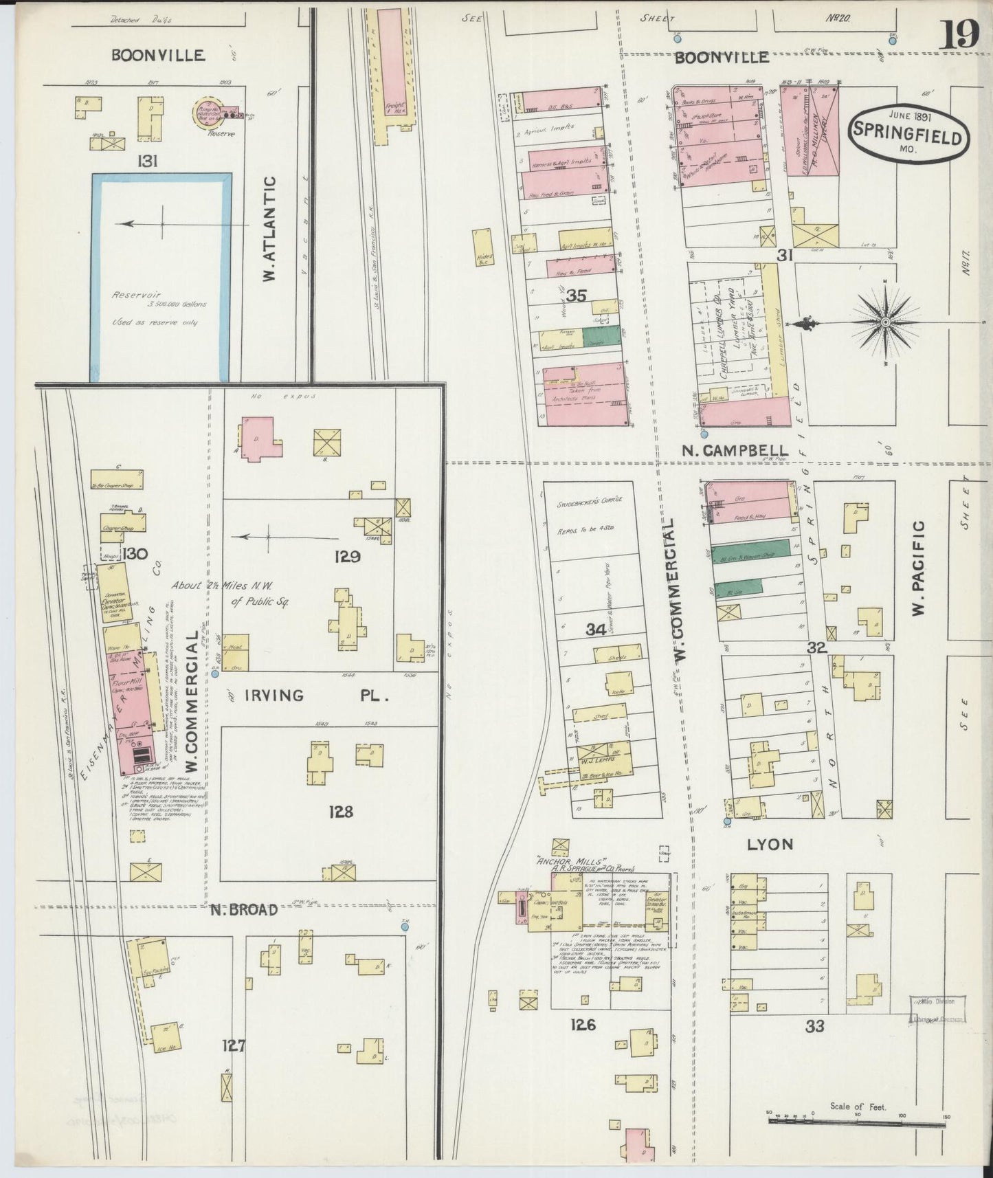 Sanborn Fire Insurance Map from Springfield, Greene County, Missouri (1891), Sheet #0019 - Historic Sanborn Fire Insurance Map Print, vintage old map wall art, antique decor, genealogy gift, Missouri Missouri map