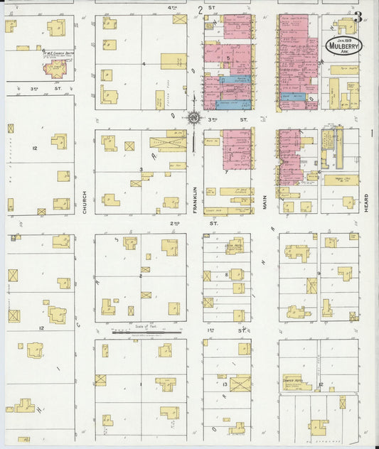 Sanborn Fire Insurance Map from Mulberry, Crawford County, Arkansas (1919), Sheet #0003 - Historic Sanborn Fire Insurance Map Print, vintage old map wall art, antique decor, genealogy gift, Arkansas Arkansas map