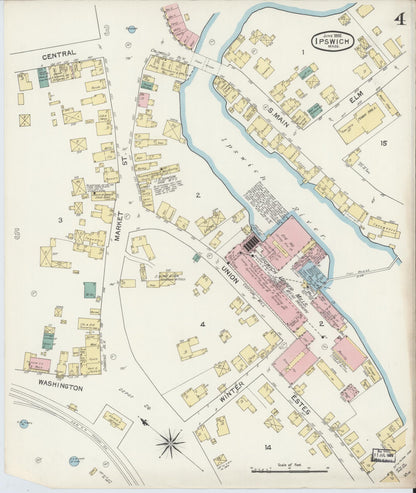 Sanborn Fire Insurance Map from Ipswich, Essex County, Massachusetts (1892), Sheet #0004 - Historic Sanborn Fire Insurance Map Print, vintage old map wall art, antique decor, genealogy gift, Massachusetts Massachusetts map