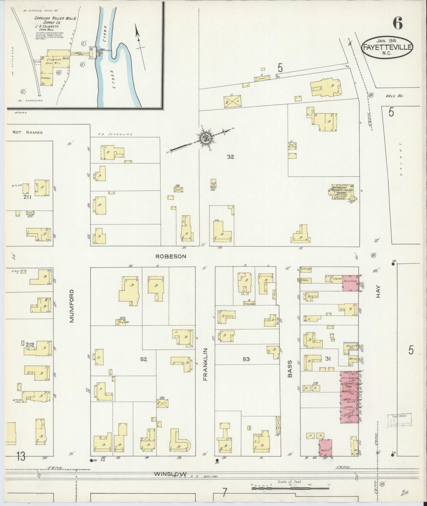 Sanborn Fire Insurance Map from Fayetteville, Cumberland County, North Carolina (1914), Sheet #0006 - Complete Map Set gallery image, historic Sanborn map, vintage wall art, North Carolina North Carolina