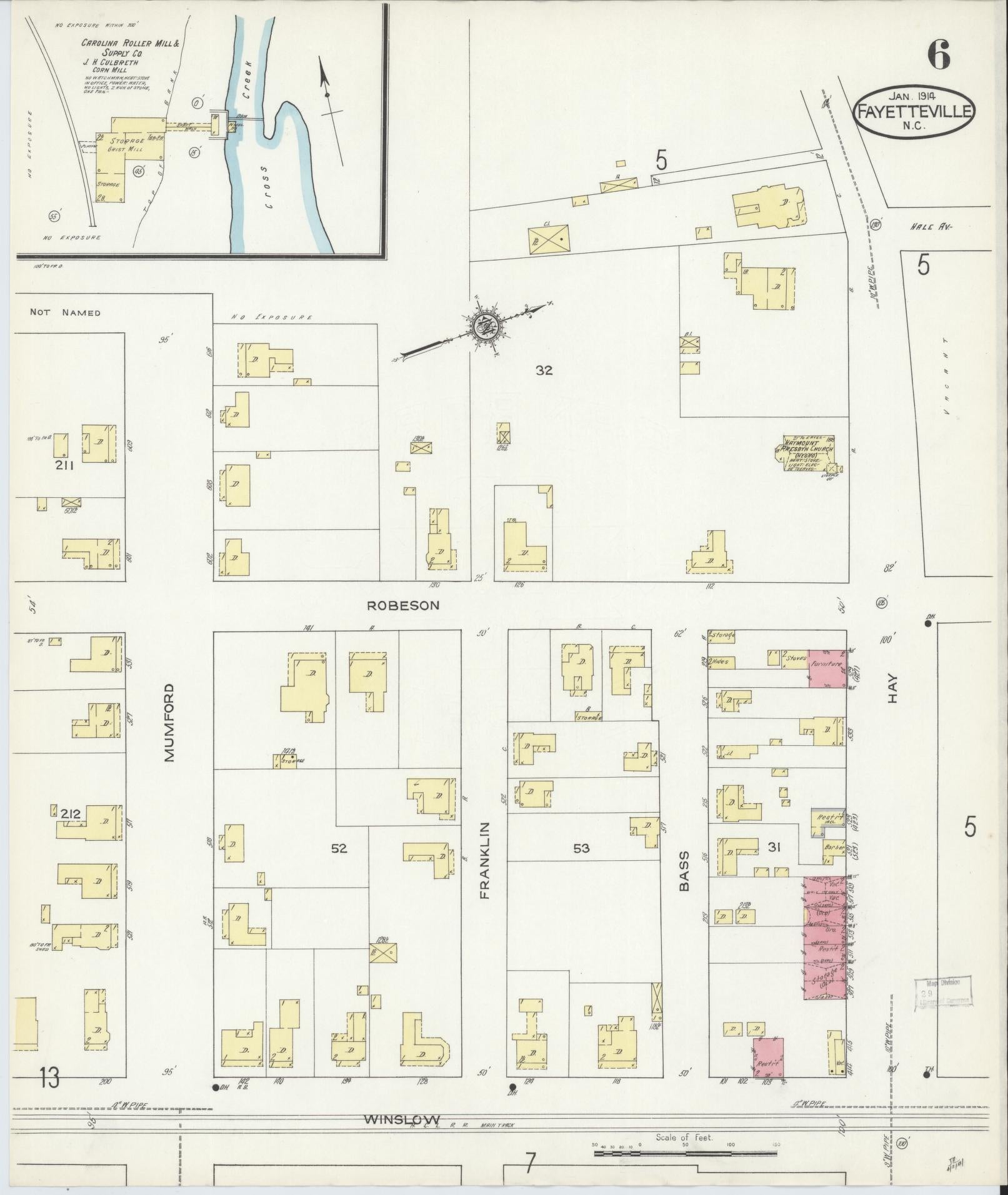Sanborn Fire Insurance Map from Fayetteville, Cumberland County, North Carolina (1914), Sheet #0006 - Complete Map Set gallery image, historic Sanborn map, vintage wall art, North Carolina North Carolina