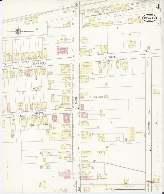 Sanborn Fire Insurance Map from Newark, New Castle County, Delaware (1915), Sheet #0004 - Historic Sanborn Fire Insurance Map Print, vintage old map wall art, antique decor, genealogy gift, Delaware Delaware map