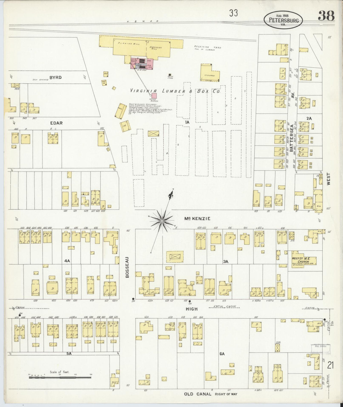 Sanborn Fire Insurance Map from Petersburg, Independent Cities, Virginia (1908), Sheet #0038 - Complete Map Set gallery image, historic Sanborn map, vintage wall art, Virginia Virginia