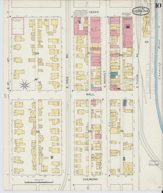 Sanborn Fire Insurance Map from Corning, Steuben County, New York (1893), Sheet #0010 - Historic Sanborn Fire Insurance Map Print, vintage old map wall art, antique decor, genealogy gift, New York New York map