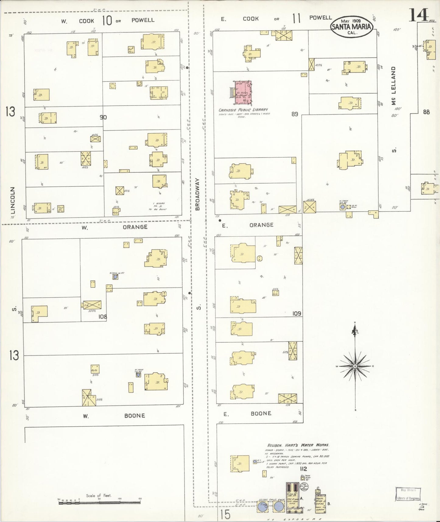 Sanborn Fire Insurance Map from Santa Maria, Santa Barbara County, California (1909), Sheet #0014 - Complete Map Set gallery image, historic Sanborn map, vintage wall art, California California