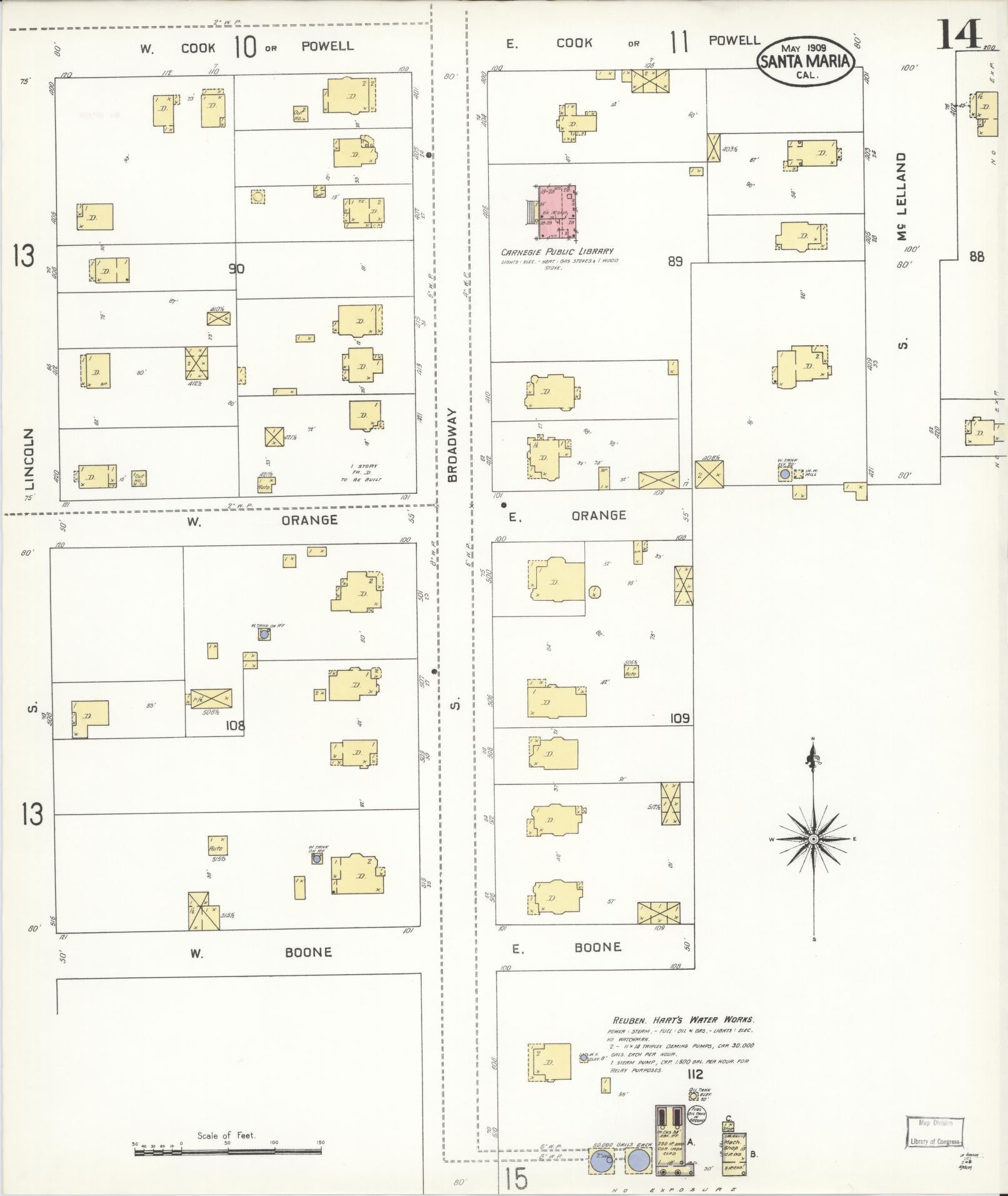 Sanborn Fire Insurance Map from Santa Maria, Santa Barbara County, California (1909), Sheet #0014 - Complete Map Set gallery image, historic Sanborn map, vintage wall art, California California