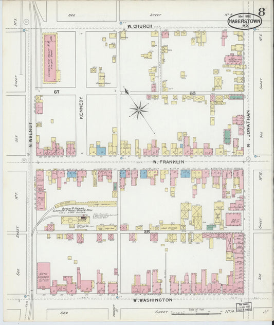 Sanborn Fire Insurance Map from Hagerstown, Washington County, Maryland (1892), Sheet #0008 - Historic Sanborn Fire Insurance Map Print, vintage old map wall art, antique decor, genealogy gift, Maryland Maryland map