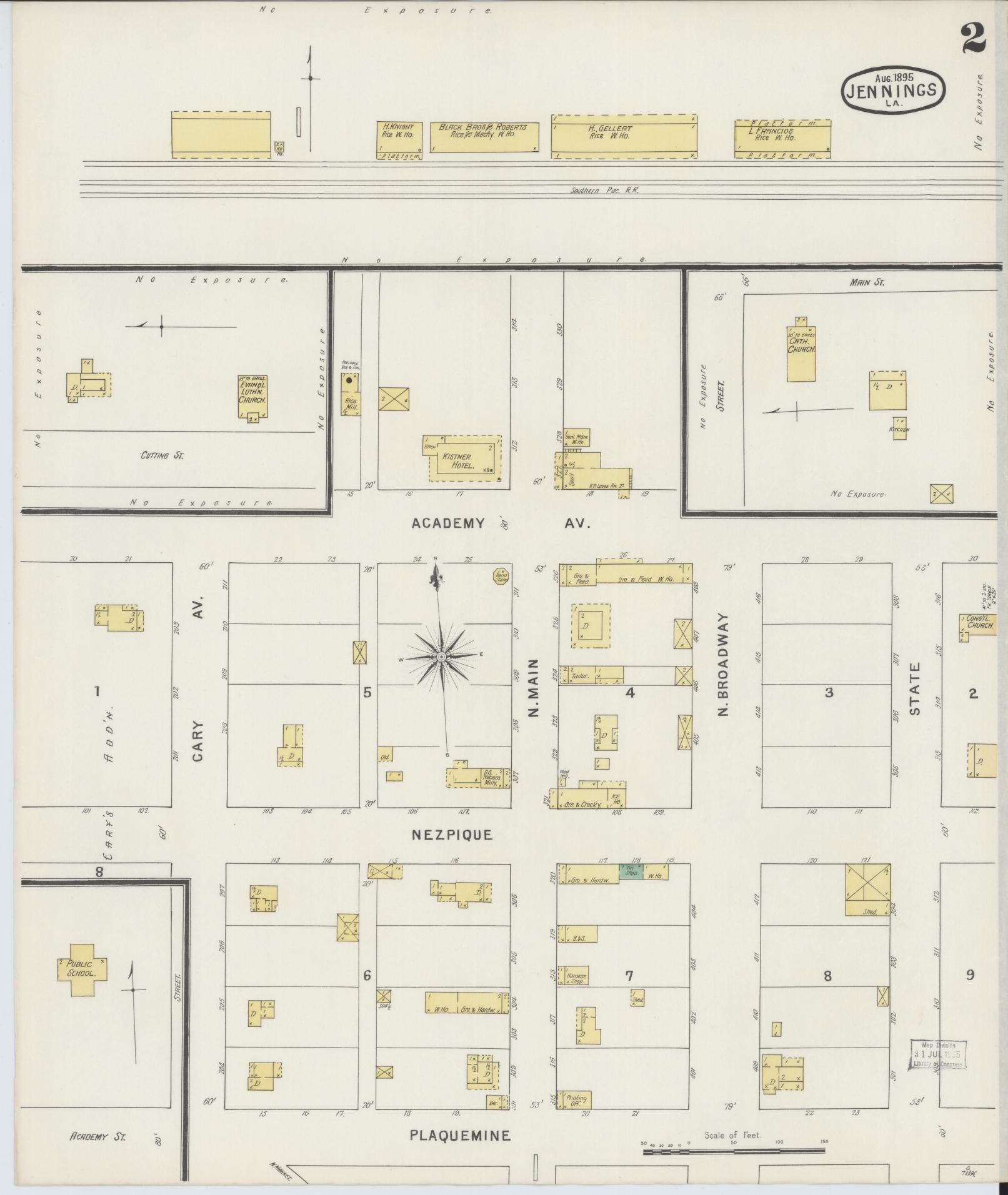 Sanborn Fire Insurance Map from Jennings, Jefferson Davis Parish, Louisiana (1895), Sheet #0002 - Complete Map Set gallery image, historic Sanborn map, vintage wall art, Louisiana Louisiana