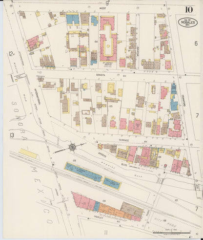 Sanborn Fire Insurance Map from Nogales, Santa Cruz County, Arizona (1917), Sheet #0010 - Complete Map Set gallery image, historic Sanborn map, vintage wall art, Arizona Arizona
