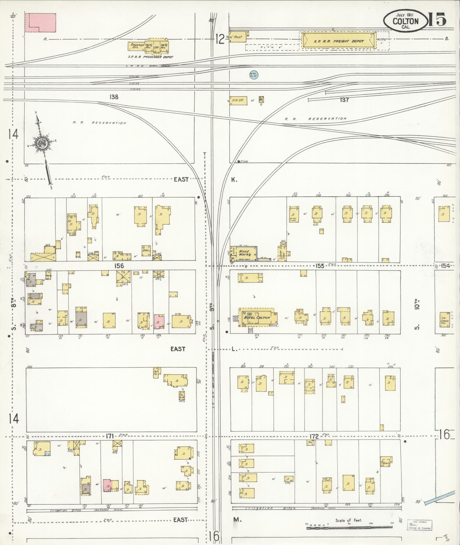Sanborn Fire Insurance Map from Colton, San Bernardino County, California (1911), Sheet #0015 - Historic Sanborn Fire Insurance Map Print, vintage old map wall art, antique decor, genealogy gift, California California map