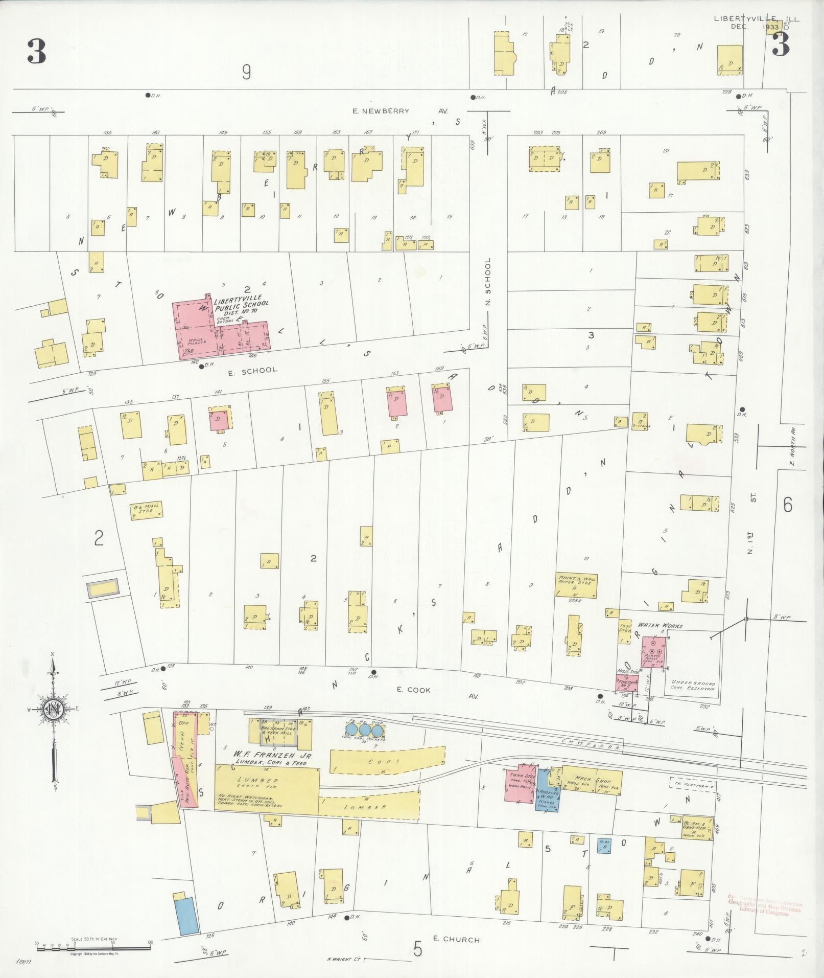 Sanborn Fire Insurance Map from Libertyville, Lake County, Illinois (1933), Sheet #0003 - Complete Map Set gallery image, historic Sanborn map, vintage wall art, Illinois Illinois