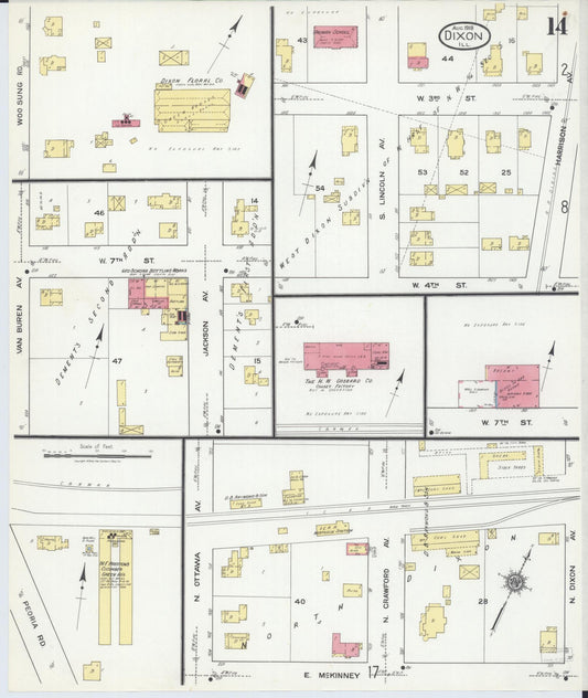 Sanborn Fire Insurance Map from Dixon, Lee County, Illinois (1918), Sheet #0014 - Historic Sanborn Fire Insurance Map Print, vintage old map wall art, antique decor, genealogy gift, Illinois Illinois map