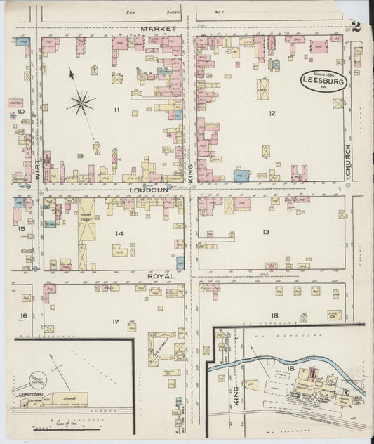 Sanborn Fire Insurance Map from Leesburg, Loudoun County, Virginia (1886), Sheet #0002 - Historic Sanborn Fire Insurance Map Print, vintage old map wall art, antique decor, genealogy gift, Virginia Virginia map