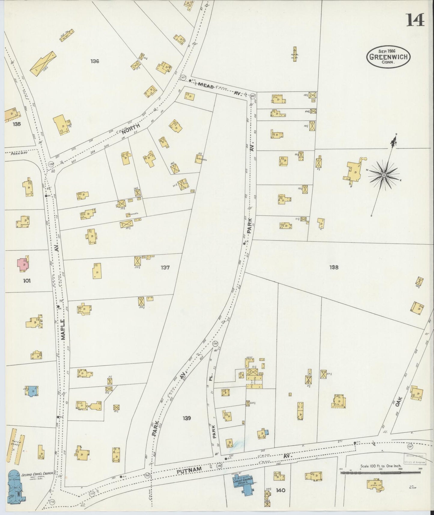 Sanborn Fire Insurance Map from Greenwich, Fairfield County, Connecticut (1906), Sheet #0014 - Complete Map Set gallery image, historic Sanborn map, vintage wall art, Connecticut Connecticut
