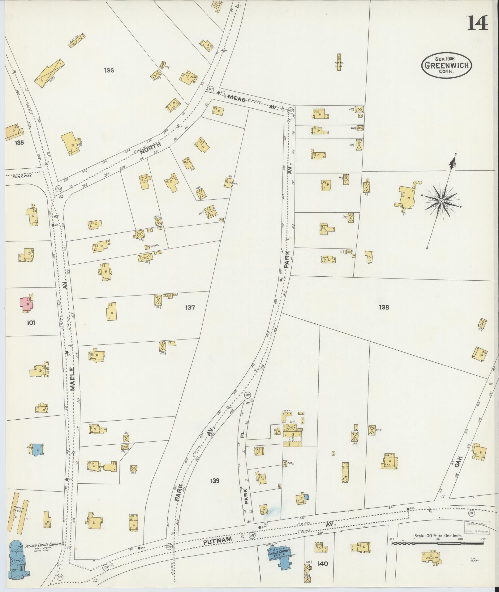 Sanborn Fire Insurance Map from Greenwich, Fairfield County, Connecticut (1906), Sheet #0014 - Complete Map Set gallery image, historic Sanborn map, vintage wall art, Connecticut Connecticut